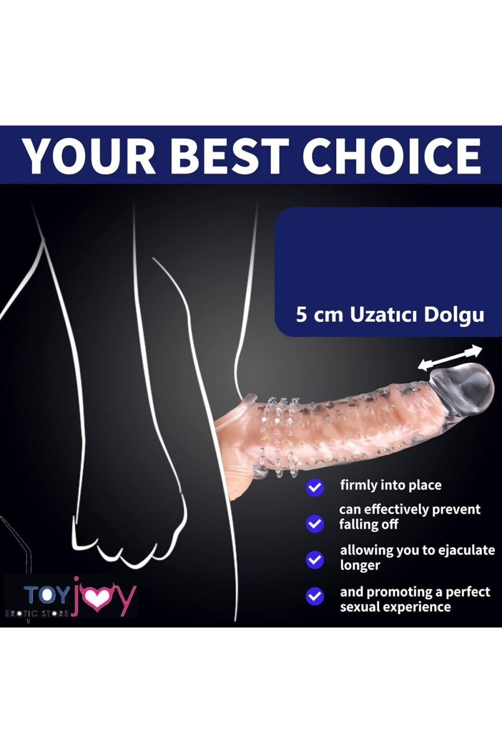 Toyjoy Realistik Tırtıklı Penis Kılıfı 5 cm Uzatmalı Penis Kılıfı Uyarıcı Tırtıklı Penis Sleeve - Görsel 3