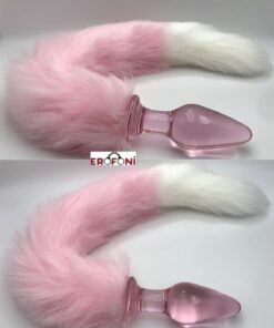 Erofoni Uzun 35 Cm Pink Peluş Erofoni Tüy Kuyruklu 10 Cm Kalın Cam Yapı Anal Gevşetici Alıştırıcı Plug - Görsel 3