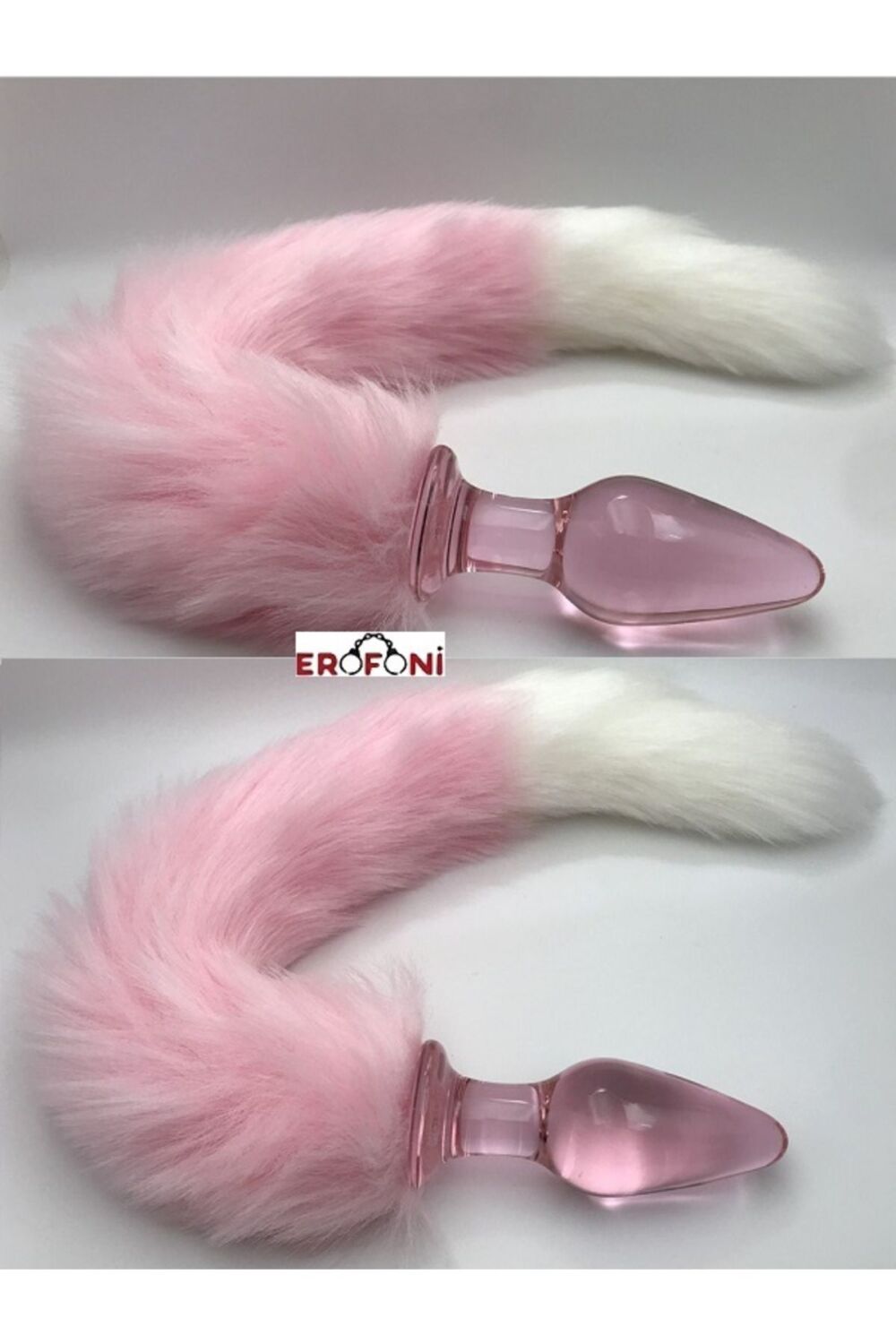 Erofoni Uzun 35 Cm Pink Peluş Erofoni Tüy Kuyruklu 10 Cm Kalın Cam Yapı Anal Gevşetici Alıştırıcı Plug - Görsel 3