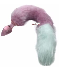 Erofoni Uzun 35 Cm Pink Peluş Erofoni Tüy Kuyruklu 10 Cm Kalın Cam Yapı Anal Gevşetici Alıştırıcı Plug