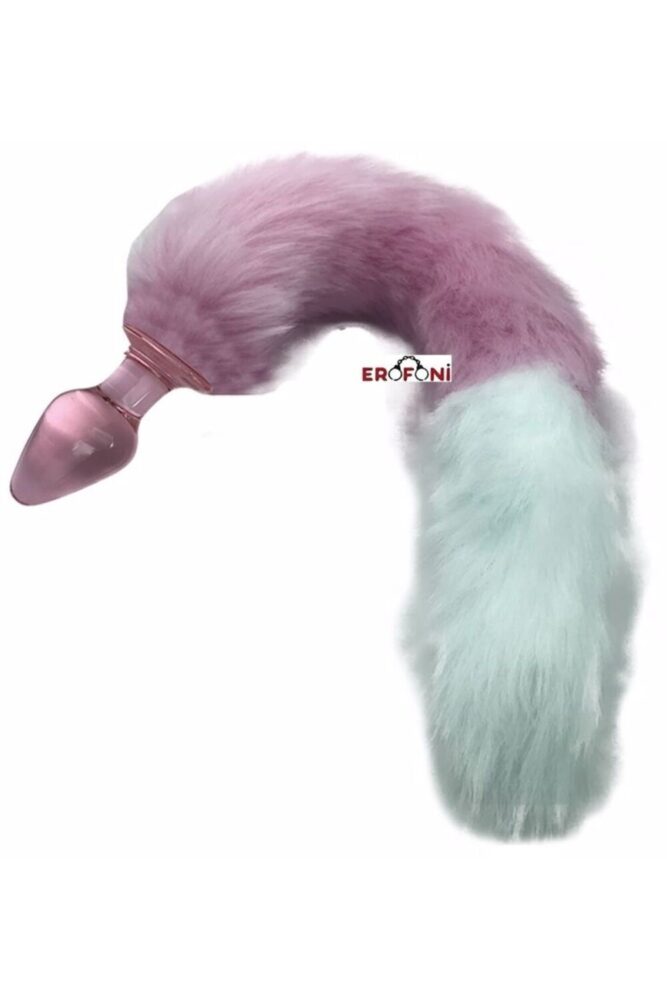 Erofoni Uzun 35 Cm Pink Peluş Erofoni Tüy Kuyruklu 10 Cm Kalın Cam Yapı Anal Gevşetici Alıştırıcı Plug