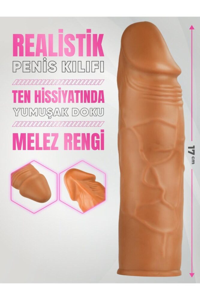 Lolita Shop Et Dokusunda Esnek 3 Cm Uzatmalı Dolgulu 17 Cm Gerçekçi Ten Hissi Realistik Melez Penis Dildo Kılıfı