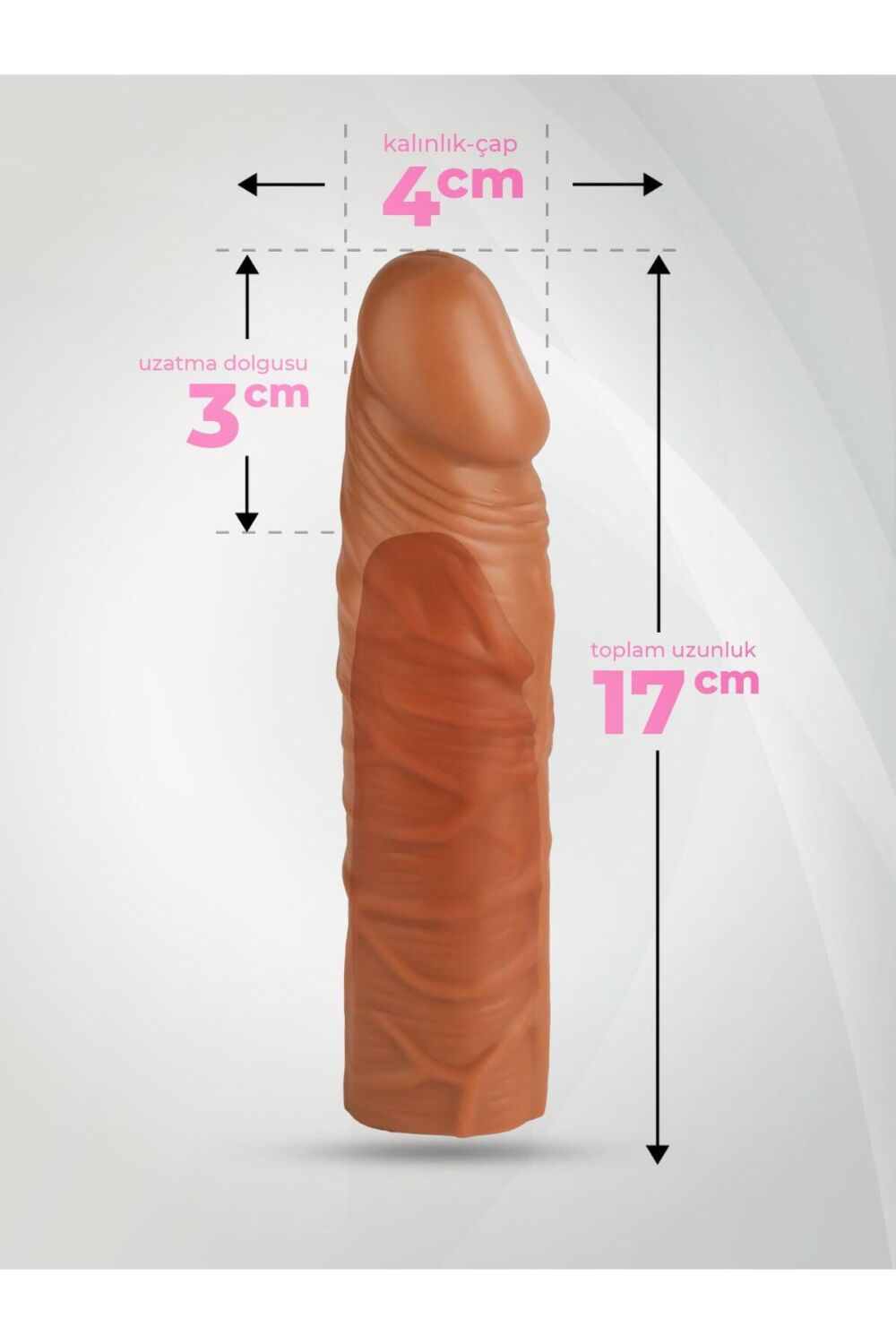Lolita Shop Et Dokusunda Esnek 3 Cm Uzatmalı Dolgulu 17 Cm Gerçekçi Ten Hissi Realistik Melez Penis Dildo Kılıfı - Görsel 3