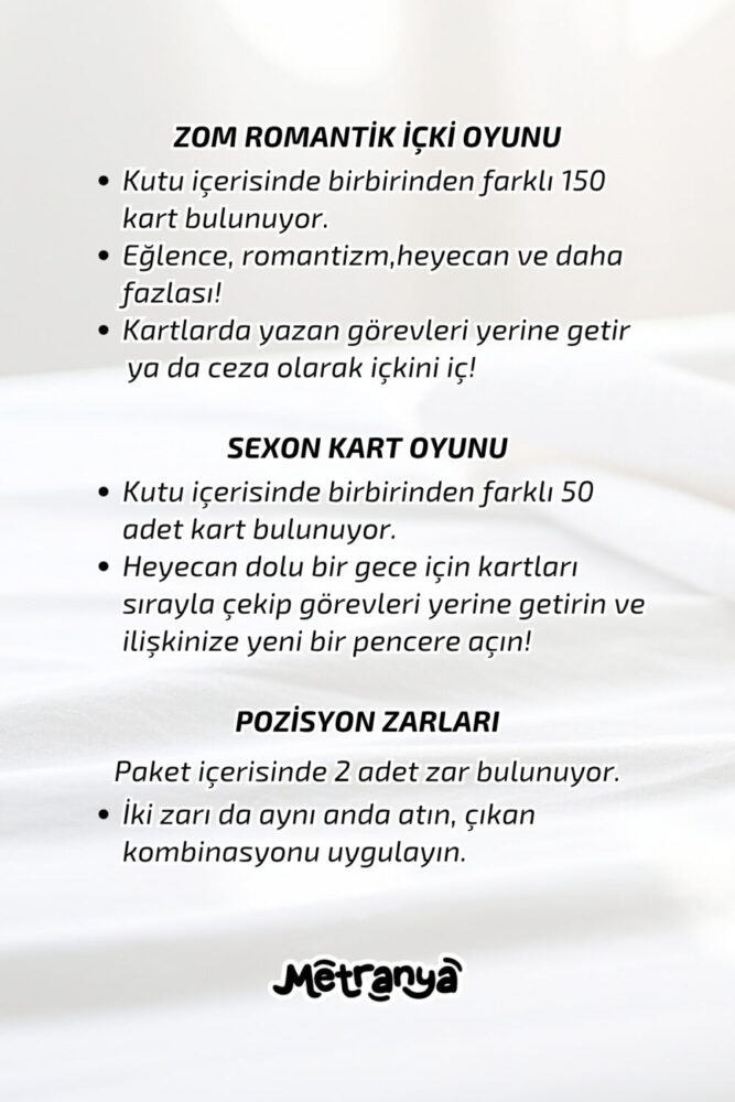 Metranya Çiftler İçin İçki Oyunu + Ateşli Görev Kartları + Sex Pozisyon Zarları Sevgililer Günü Yılbaşı Parti - Görsel 2