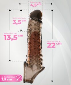 Lolita Shop Uzatmalı 3.5 Cm Dolgulu Uyarıcı Tırtıklı Siyah Silikon Dokuda 22 Cm Testise Tutacaklı Penis Kılıfı - Görsel 3