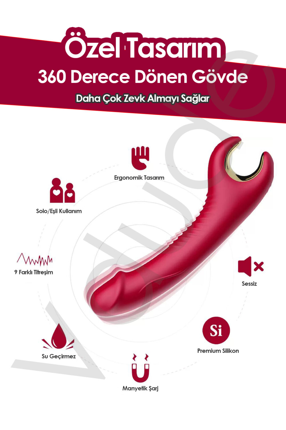 Vdude Şarjlı G Noktası Oyuncak 360° Döner Başlık, Titreşim + Rotasyon, Sessiz ve Ergonomik Tasarım - Görsel 3