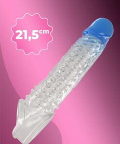 Alternative view of Lolita Shop Dolgulu Uyarıcı Tırtıklı Şeffaf Mavi Silikon 4 Cm Uzatmalı 21.5 Cm Testise Geçirmeli Penis Kılıfı