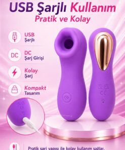 Lolita Shop Dudak Tasarımlı Usb Şarjlı Soft Silikon Dokuda 10 Farklı Titreşim Emiş Fonksiyonlu Zevk Vibratörü - Görsel 3