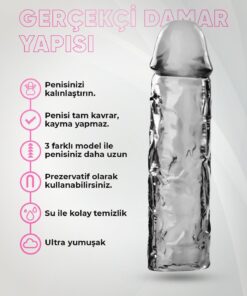 Lolita Shop Şeffaf Uzatmalı Dolgulu 3'lü Esnek Yüksek Kaliteli Silikon Dokuda Prezervatif Penis Kılıfı Seti - Görsel 3