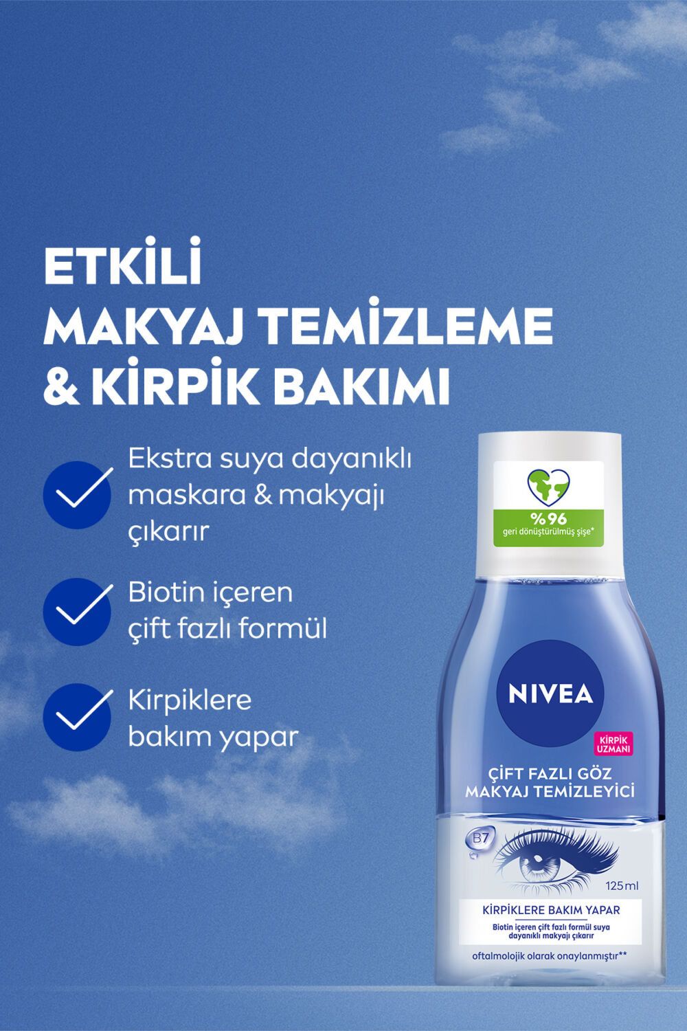 NIVEA Çift Fazlı Göz Makyaj Temizleyici 125 ml,Biotin,Kirpik Bakımı,Suya Dayanıklı Maskara ve Makyaj - Görsel 3