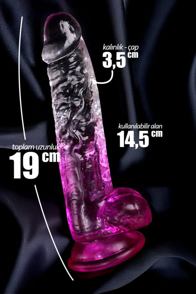 FEMSTAR Ultra Yumuşak Şeffaf 19 Cm Jel Dokuda Mor ve Şeffaf Çift Renkli Strapon Kemerli Penis Takma Dildo - Görsel 2