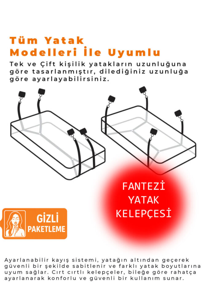 Heleni Yatağa Bağlama Fantazi Tek Ve Çift Kişilik Yataklar Için Uyumlu Yatak Kelepçesi Seti - Görsel 3