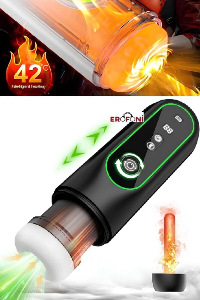 Erofoni Sıcaklık Ayarlı Isıtmalı İleri Geri Hareketli Emişli 33 CM Usb Şarj Titreşim Suni Vajina Mastürbatör - Görsel 2