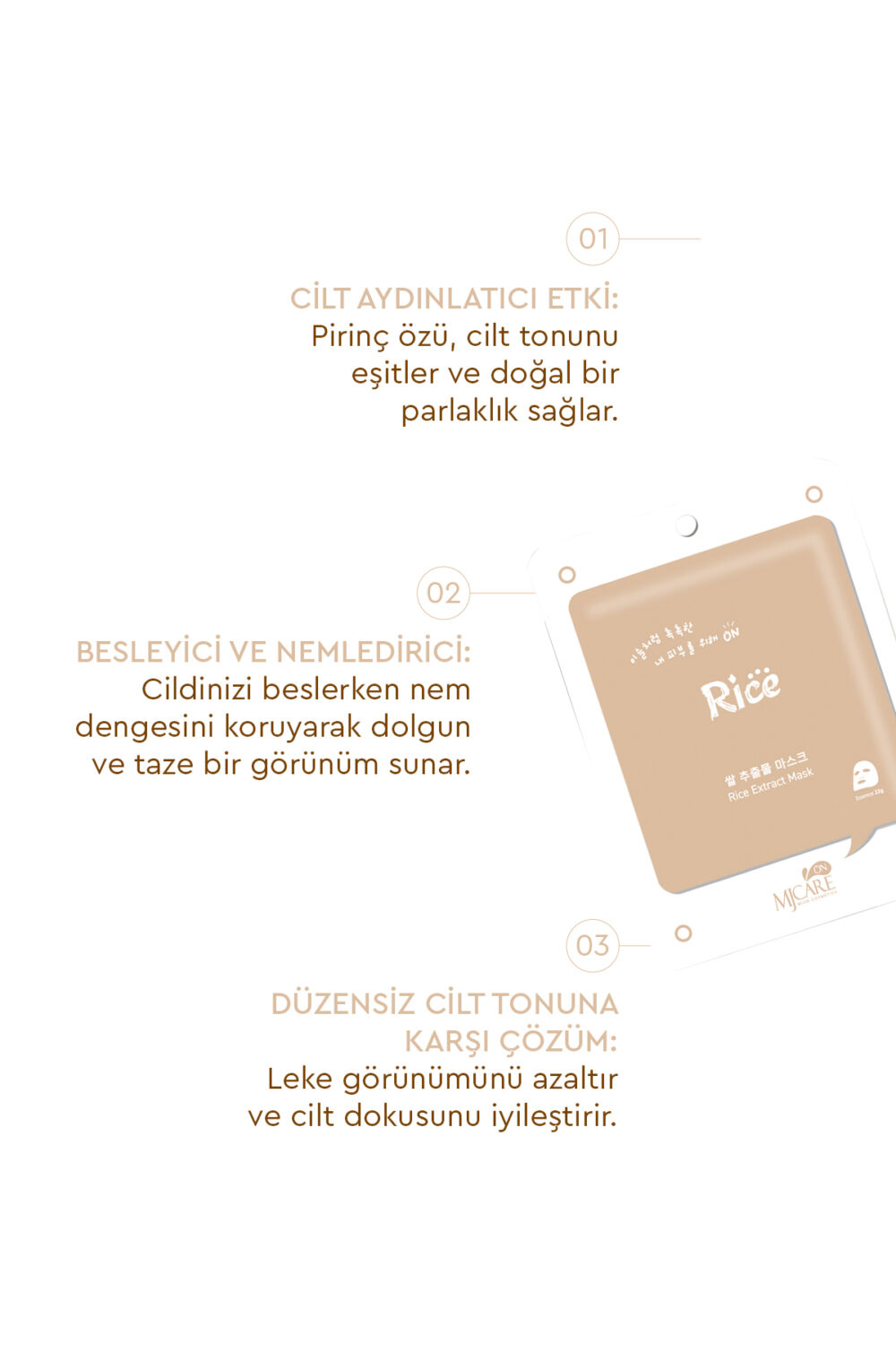 Mjcare On Rice Extract Mask - Pirinç Özlü Yüz Maskesi 10'lu - Görsel 2