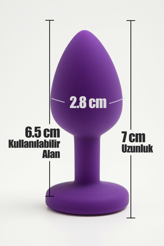 FEMSTAR 7 cm Yüksek Kalite Mor Silikon Taşlı Anal Plug Küçük Gold Taşlı Mücevherli Alıştırıcı Tıkaç - Görsel 2
