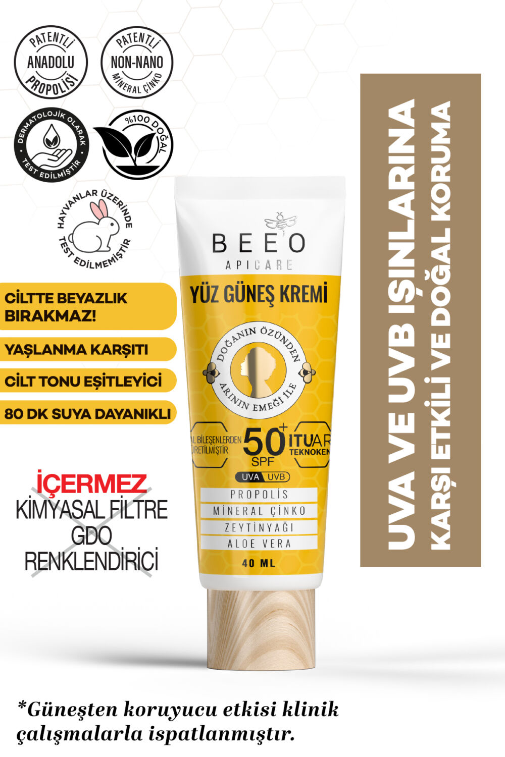 BEE'O Apicare Propolisli Organik Yüz Güneş Kremi 50 Spf