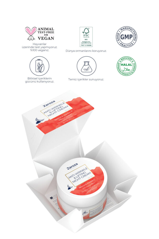 ZAROZA Retinol - Nemlendirici Gece Yüz Kremi - Leke, Kırışıklık Karşıtı Anti Wrinkle & Lifting Night Cream - Görsel 2