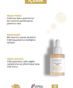 Sinoz Koyu Leke Karşıtı Arbutin Yüz Bakım Serumu (Niacinamide 5% + Alpha Arbutin 2%) 30 ml - Görsel 3