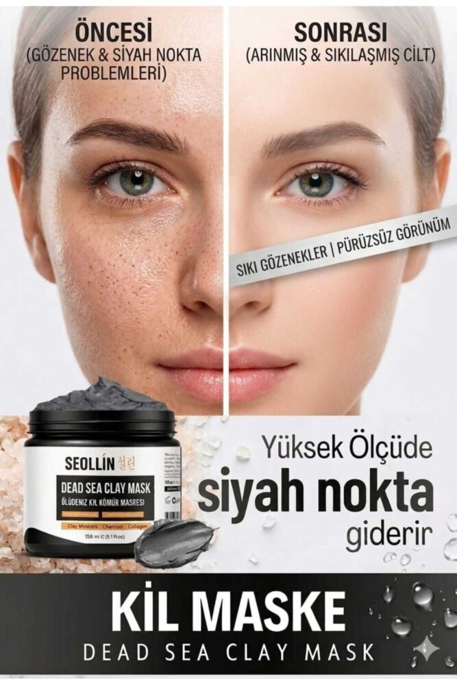 SEOLLİN ÖlüDeniz Kil Maskesi Kolajen Siyah Nokta Gözenek Sıkılaştırıcı Ölü Deriden Arındırır Yüze Canlılık Sağlar 150g