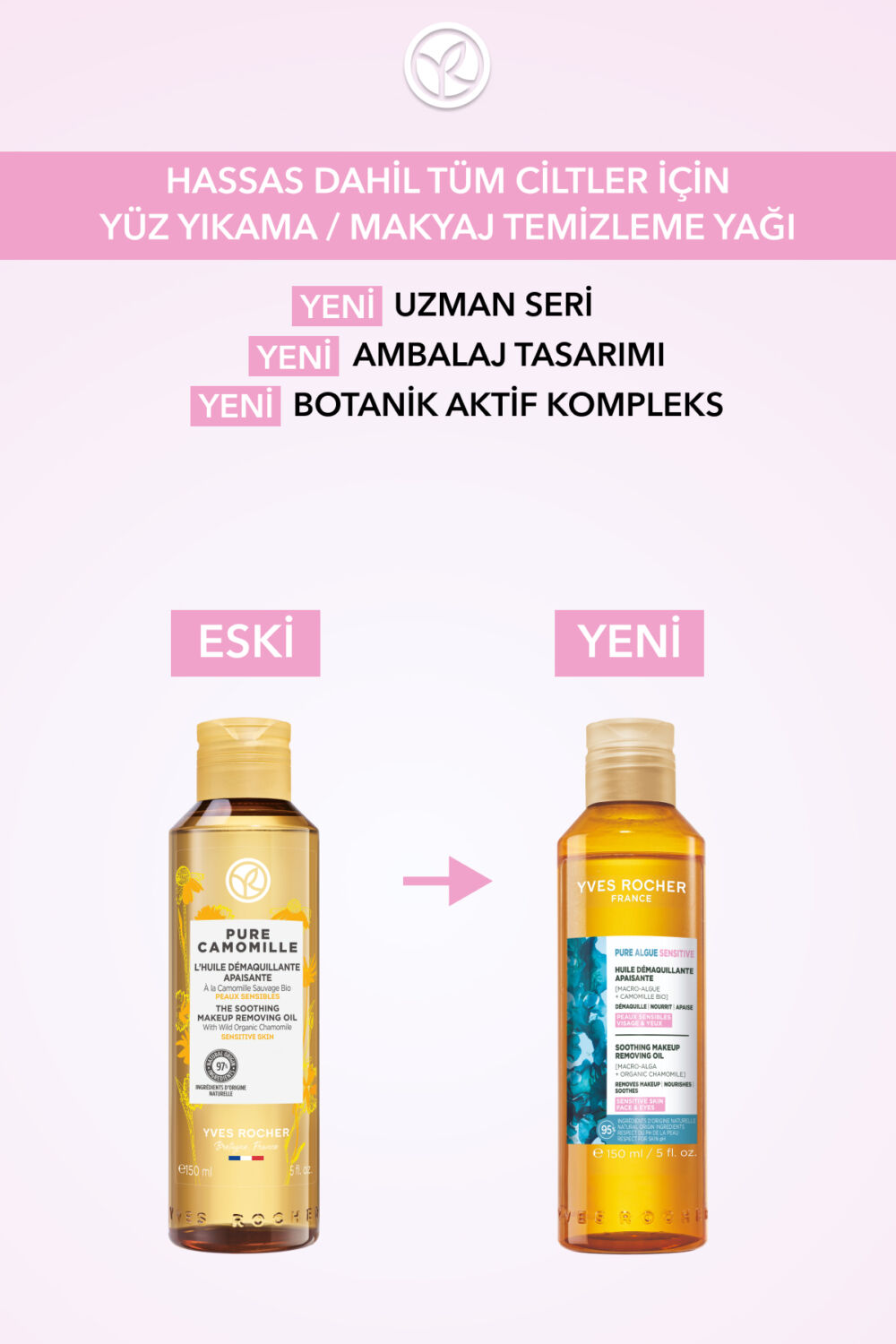 Yves Rocher Yüz Yıkama/Makyaj Temizleme Yağı-Hassas Dahil Tüm Cilt-Pure Algue Sensitive Botanik Kompleks 150ml - Görsel 3