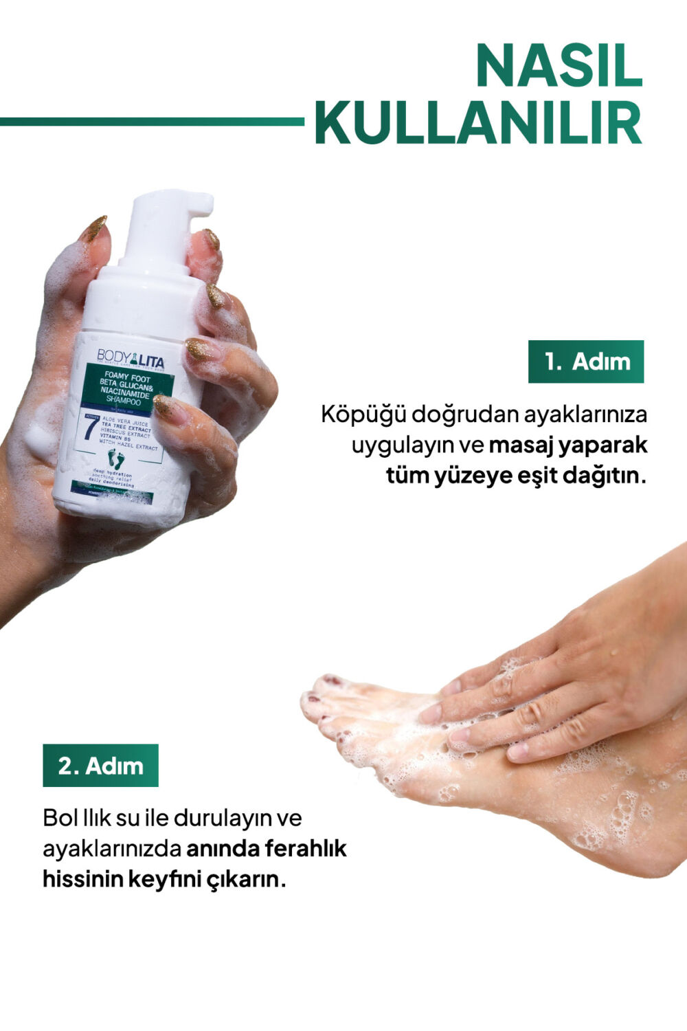 bodylita Foamyfoot Ayak Kokusu Giderici Çay Ağacı Ve 7 Aktif Içerikli ayak köpük şampuanı - Görsel 3