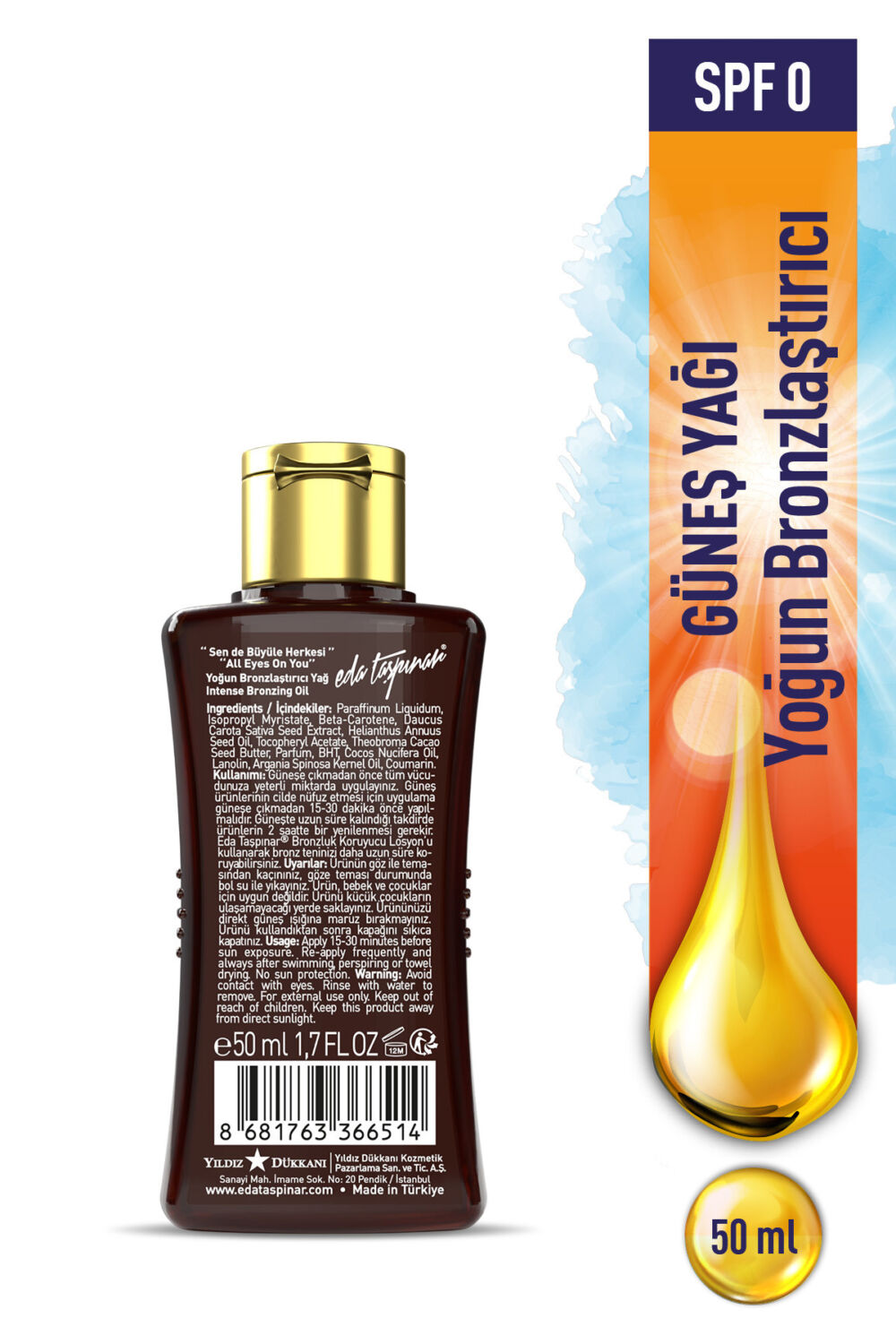 Eda Taşpınar Mini Boy Yoğun Bronzlaştırıcı Yağ SPF 0 – Yoğun Bronz Görünüm 50 ml x 2 ADET - Görsel 3