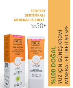 INCIA 0 Doğal Yüz Güneş Kremi Leke Karşıtı Aydınlatıcı Mineral Filtre SPF 50+ UVA1 UVA2 UVB 30 ml