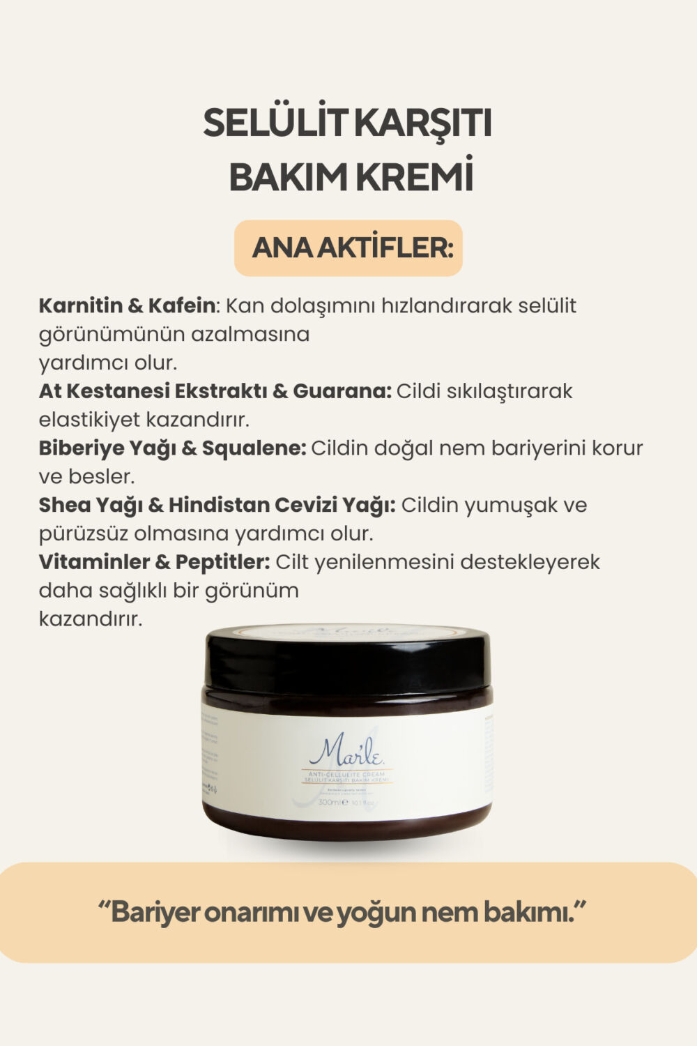 MAR’LE Selülit Karşıtı Bakım Kremi 300 ml - Görsel 2
