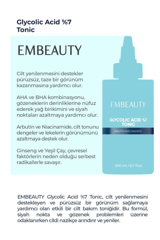 Embeauty Leke Karşıtı Canlandırıcı Ve Gözenek Sıkılaştırıcı Glikolik Asit Tonik 200 ml - Görsel 3