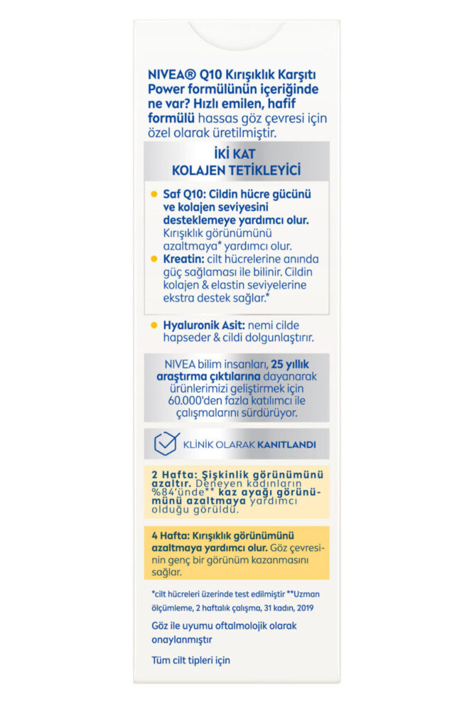 NIVEA Q10 Kırışıklık Karşıtı Göz Bakım Kremi 15ml, Şişkinlik,Koyu Halka Görünümü,Hyaluronik Asit,Kreatin - Görsel 2