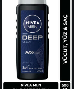 NIVEA MEN Erkek Deep Clean Banyo Ve Duş Jeli 500ml, Vücut Saç Yüz, Erkeksi Koku, Derinlemesine Temizlik