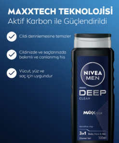 NIVEA MEN Erkek Deep Clean Banyo Ve Duş Jeli 500ml, Vücut Saç Yüz, Erkeksi Koku, Derinlemesine Temizlik - Görsel 3