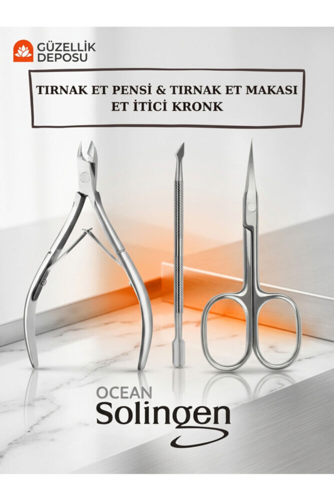 Güzellik Deposu Solingen Tırnak Et Pensi, Tırnak Et Makası, Et İtici Kronk Paslanmaz Çelik