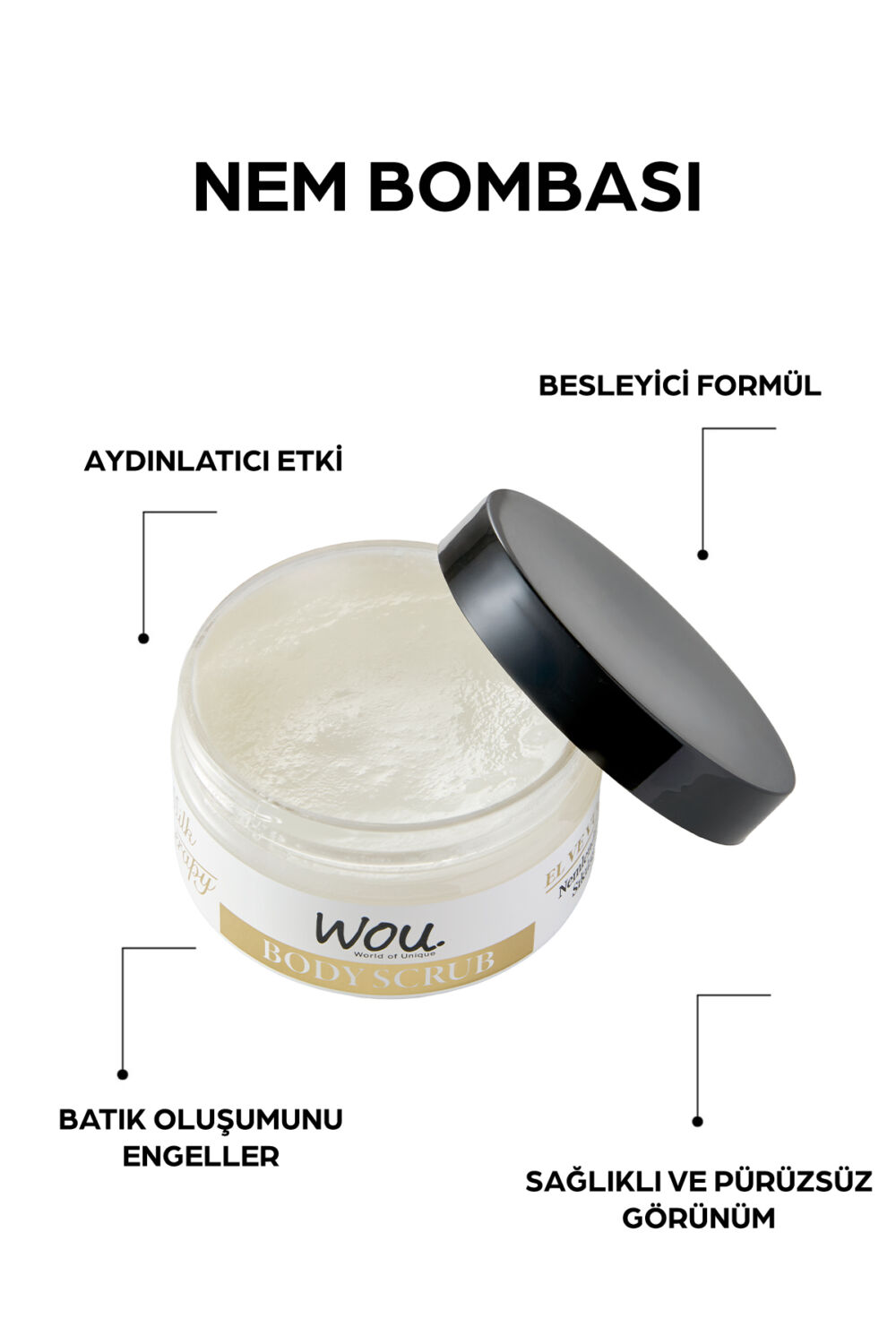 WOU World of Unique Milk Therapy Body Scrub Sıkılaştırıcı,Arındırıcı,Nemlendirici Vücut Peelingi 250 - Görsel 2