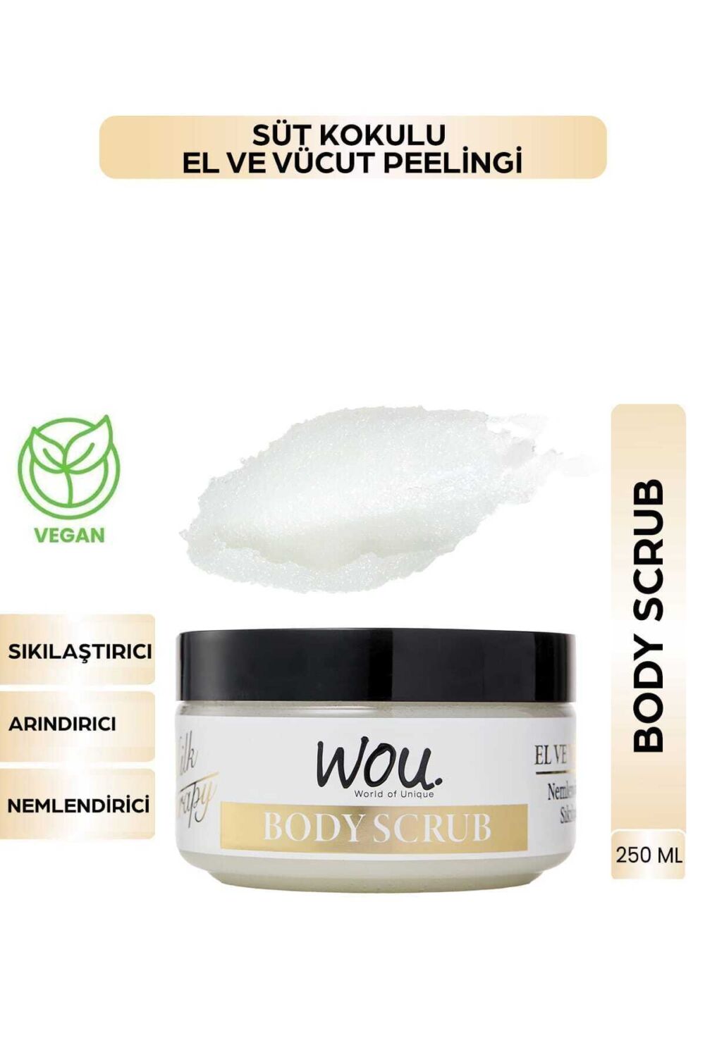 WOU World of Unique Milk Therapy Body Scrub Sıkılaştırıcı,Arındırıcı,Nemlendirici Vücut Peelingi 250