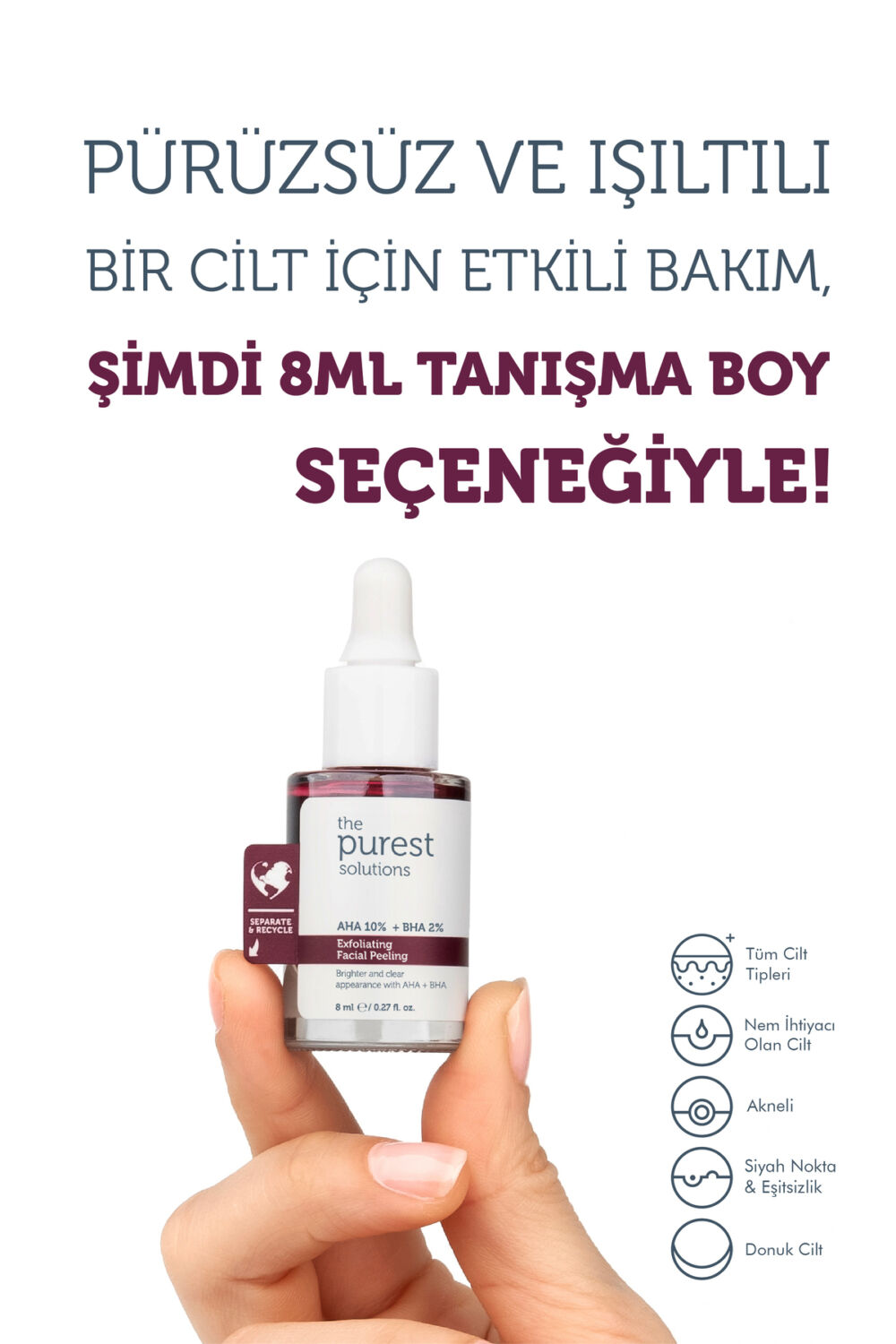 The Purest Solutions Tanışma Boy Aha & Bha Canlandırıcı Ve Cilt Tonu Eşitleyici Kırmızı Peeling Cilt Serumu 8 ml - Görsel 2