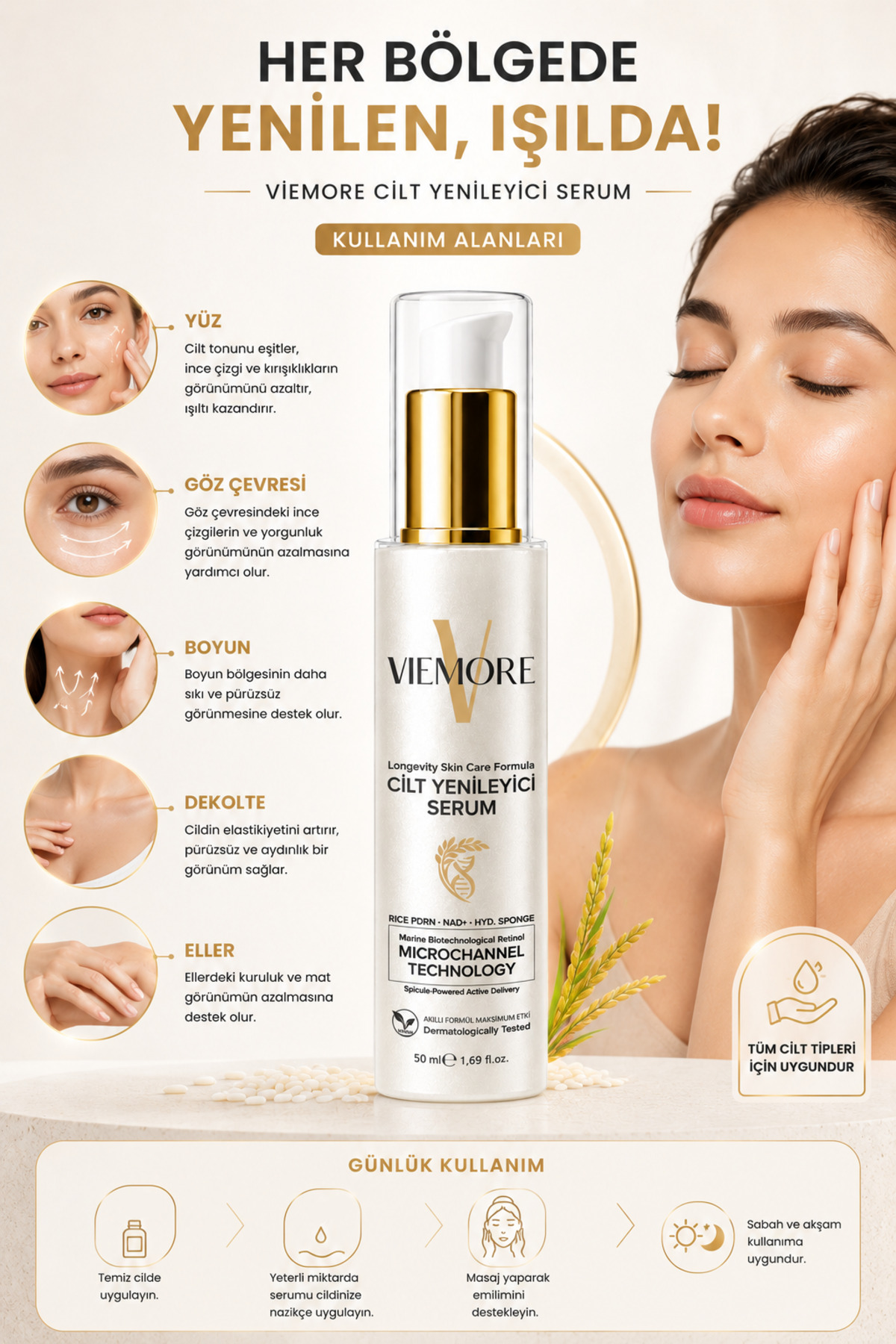 Viemore Cilt Yenileyici Serum 50 ml | PDRN (Pirinç DNA) + NAD+ + Marine Retinol | Microchannel Technology | Nemlendirici, Aydınlatıcı ve Cilt Bariyeri Güçlendirici Bakım Serumu 50 ML - Görsel 2