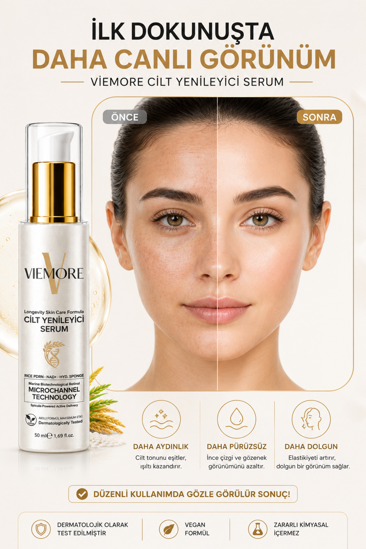 Viemore Cilt Yenileyici Serum 50 ml | PDRN (Pirinç DNA) + NAD+ + Marine Retinol | Microchannel Technology | Nemlendirici, Aydınlatıcı ve Cilt Bariyeri Güçlendirici Bakım Serumu 50 ML - Görsel 3