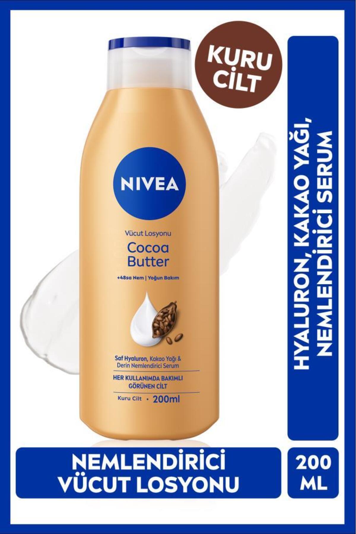 NIVEA Nemlendirici Vücut Losyonu Cocoa Butter 200 ml,Kakao Yağı,Hyaluron,Kuru Cilt