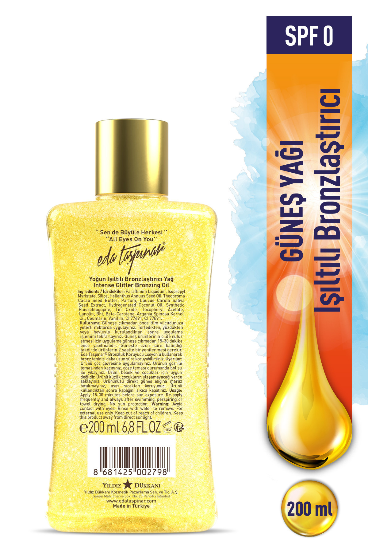 Eda Taşpınar Işıltılı Bronzlaştırıcı Güneş Yağı SPF 0 – Simli Bronzing Oil & Yoğun Bronzluk 200 ml - Görsel 3