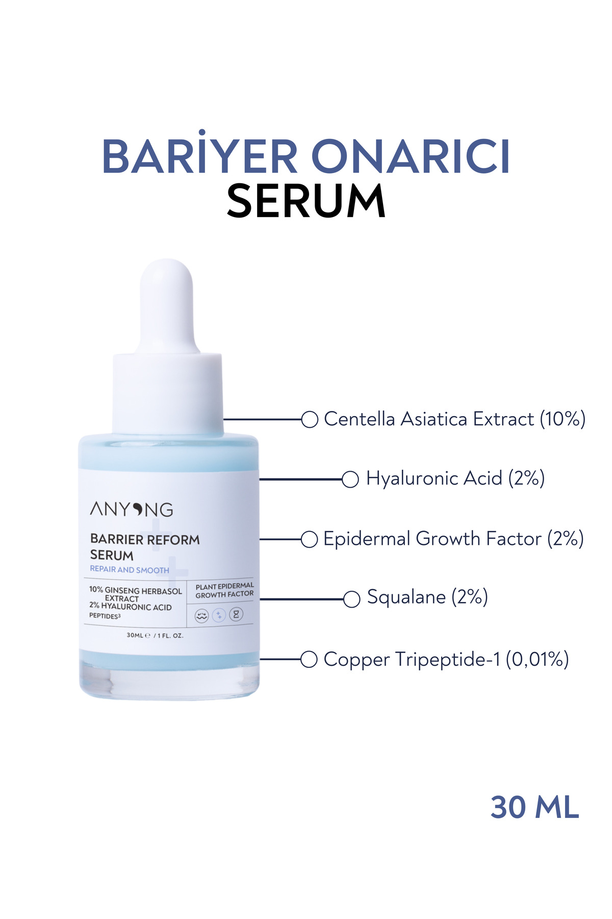 Anyong Bariyer Onarıcı, Kırışıklık ve Yaşlanma Karşıtı Serum (Hyalüronik Asit & Peptit & Seramid & Ginseng) - Görsel 2