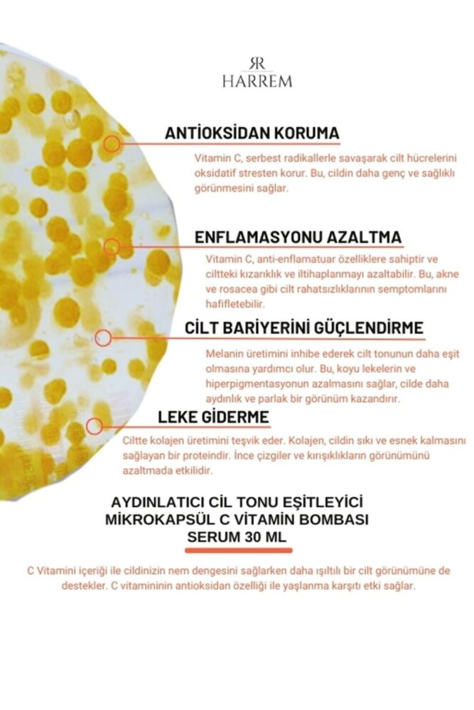 Harrem Aydınlatıcı Cilt Tonu Eşitleyici Mikrokapsül C Vitamin Bombası Serum 30 ml - Görsel 2