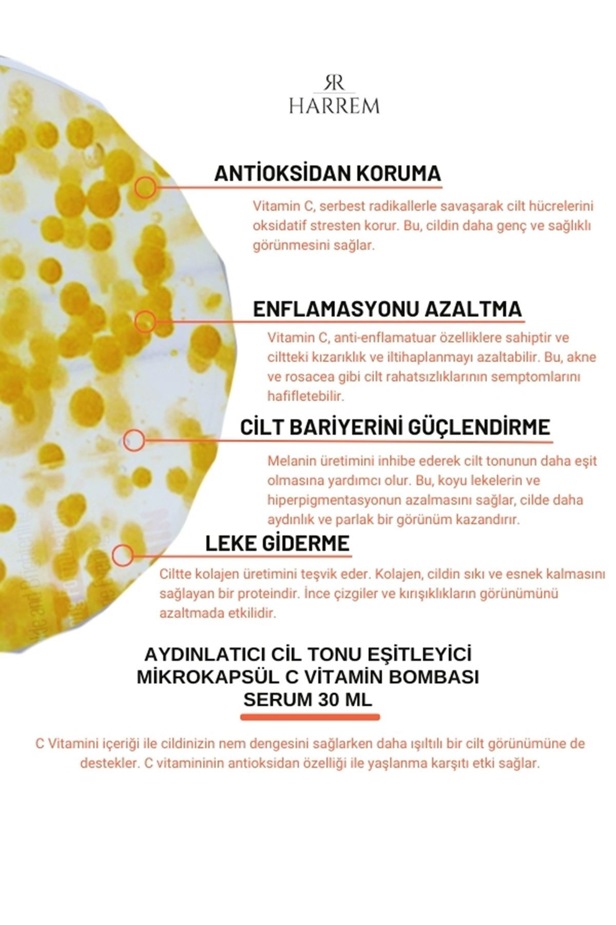Harrem Aydınlatıcı Cilt Tonu Eşitleyici Mikrokapsül C Vitamin Bombası Serum 30 ml - Görsel 2