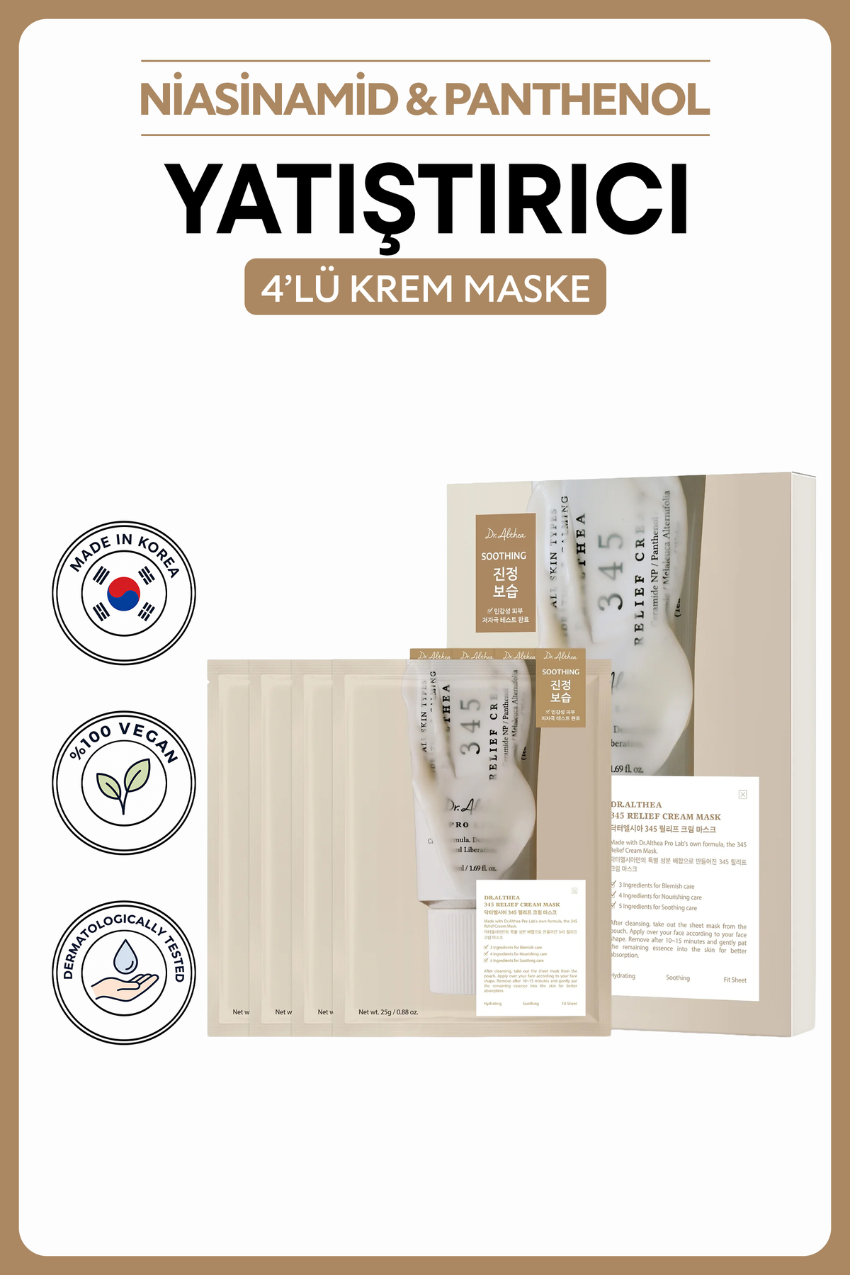 Dr. Althea 345 Relief Cream Mask 4'lü | Akne Sonrası Çay Ağacı Niacinamide Centella Yatıştırıcı Maske