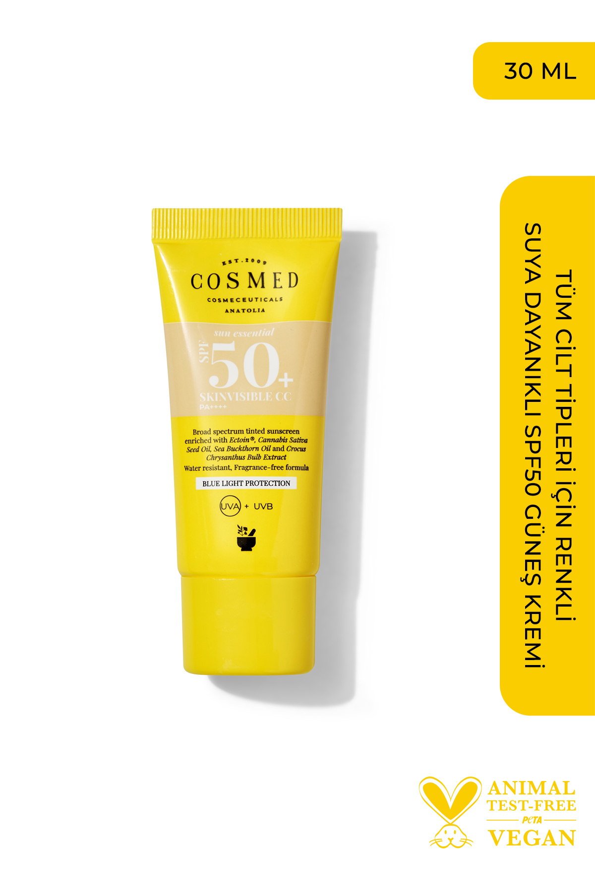 COSMED Tüm Cilt Tipleri İçin Renkli Suya Dayanıklı SPF50+ Güneş Kremi/SUN ESSENTIALS SKINVISIBLE CC SPF50+