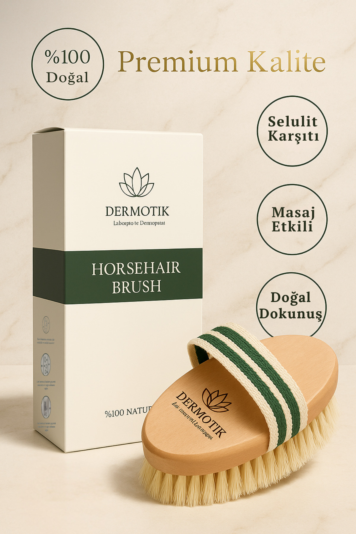 Dermotik 0 Doğal At Kılı Fırçası – Selülit ve Çatlak Karşıtı & Kuru Fırçalama, Cilt Sıkılaştırıcı Fırça