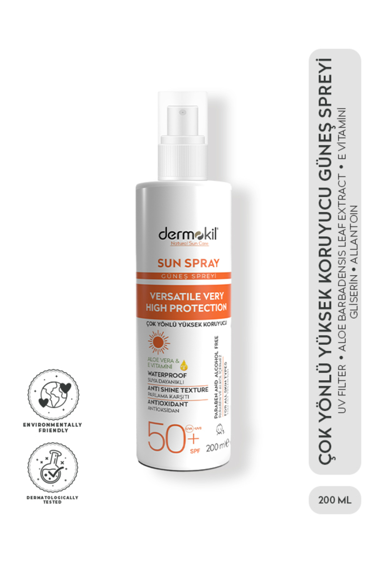 Dermokil Sun Spray Çok Yönlü Yüksek Koruyucu Güneş Spreyi 50+ SPF 200 ml