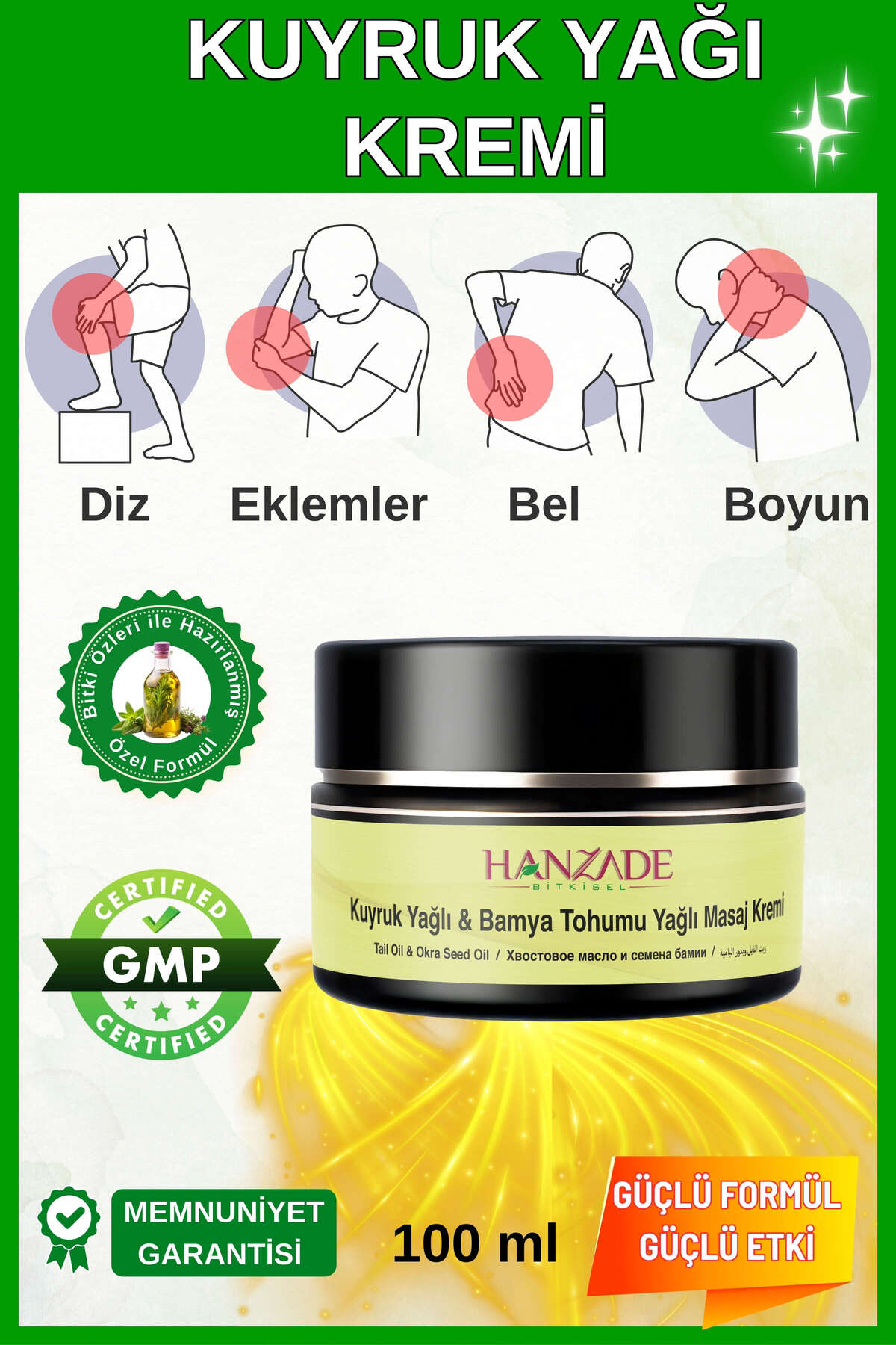 Hanzade Bitkisel Kuyruk Yağı & Bamya Tohumu Yağlı Ağrı Masaj Kremi Kas Eklem Krem 100 ml