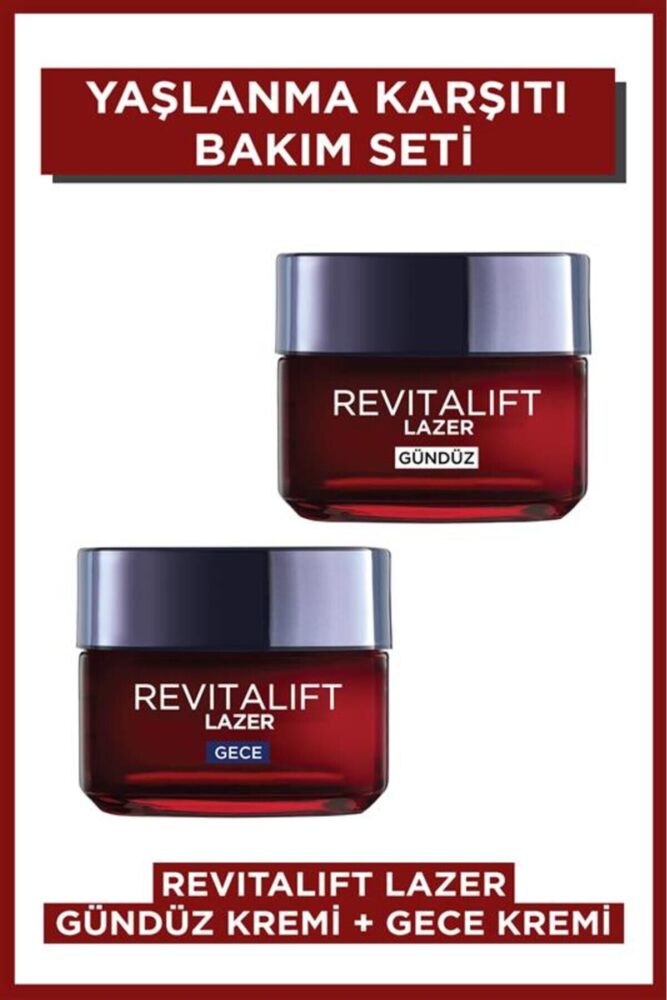 L'Oreal Paris Revitalift Lazer Yoğun Yaşlanma Karşıtı Nemlendirici Gündüz & Gece Yüz Bakım Kremi 50ml 2'li Set