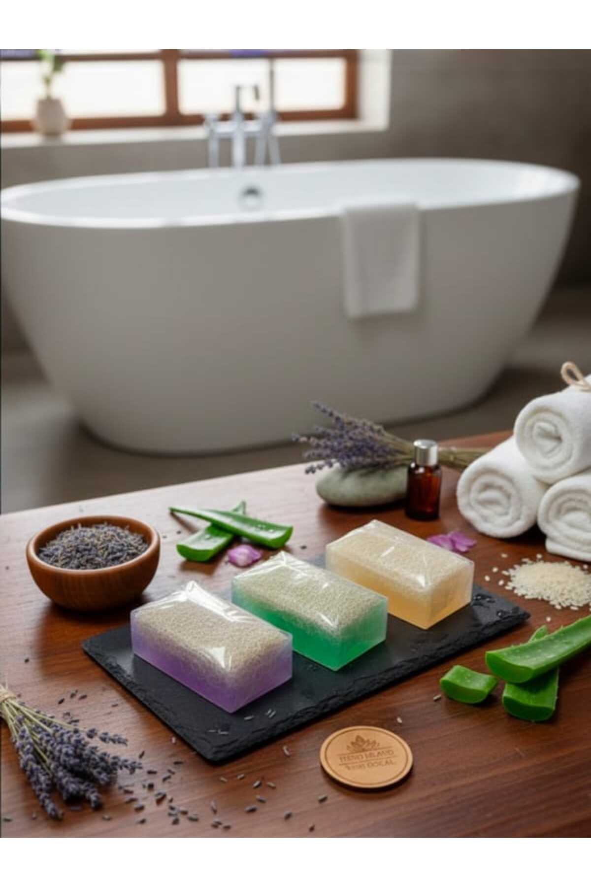 TrendMilano 3lü Set Doğal Kabak Lifli Sabun Aloe Vera - Lavanta - Pirinç Özlü 3 Adet - Görsel 3